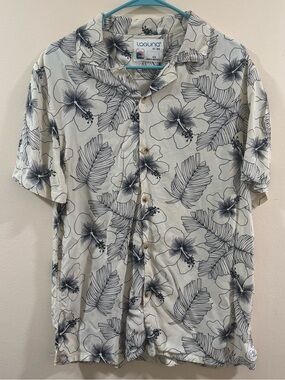 Laguna B Cream Short-Sleeve Floral Button-Down Shirt size L